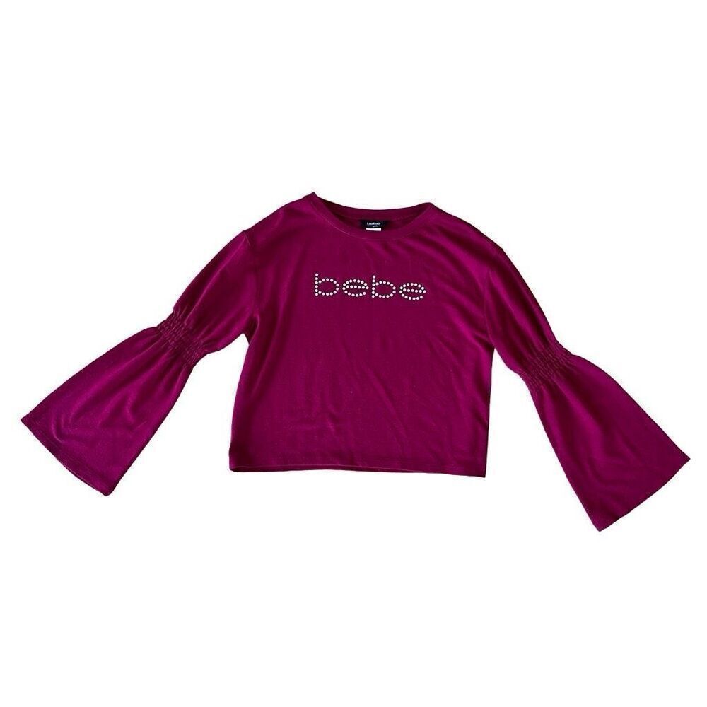 Vintage Y2K Bebe Girls Bling Logo Bell Sleeve Long Sleeve Top Shirt Size L / 14